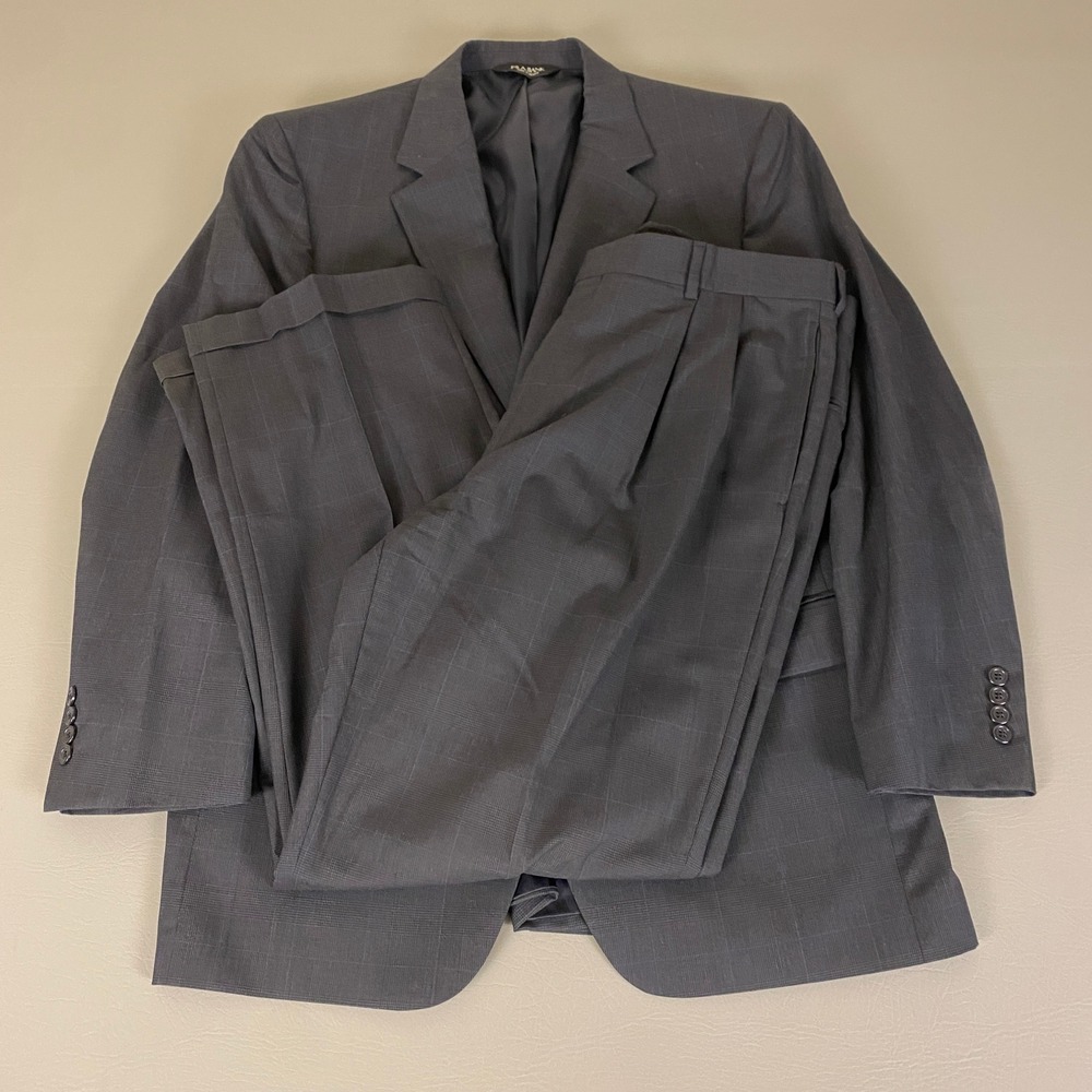 Jos. A. Bank Suit Wool Blazer Pants Set Two Piece Mens 43R / 44R Navy Blue Plaid